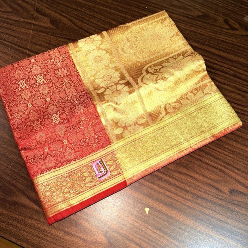 Indian‎ Women's NEW Brocade Artificial Silk Sari SAREE DEEP RED w/Golden Border